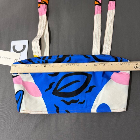 Commense Crop Top Women's Extra Small Tie Straps Shirred Back Abstract Print XS - Picture 7 of 11